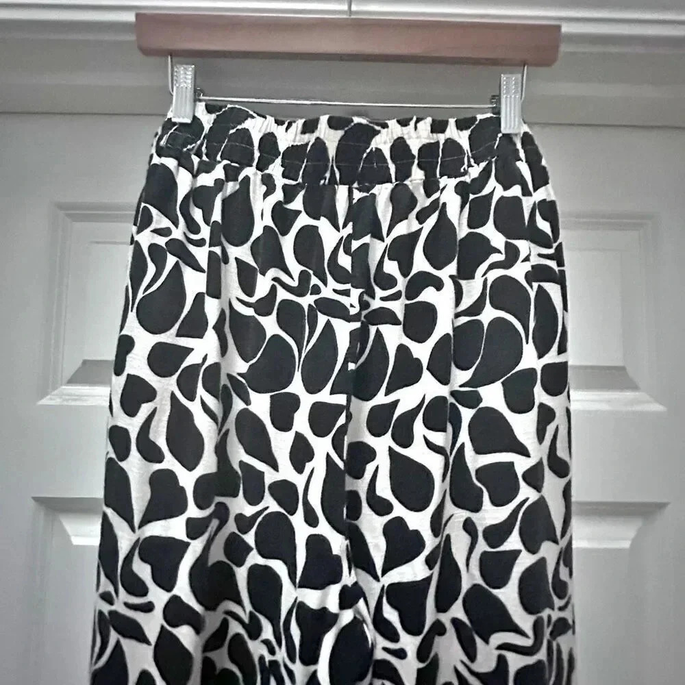 MAX STUDIO | Pull-On‎ Wide Leg Pants Cream Ivory Black Foliage Print | Size 2X - Picture 4 of 8